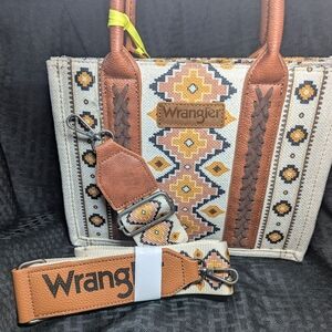 Tan, Cream & Mustard Wrangler Southwestern Aztec Crossbody Tote.